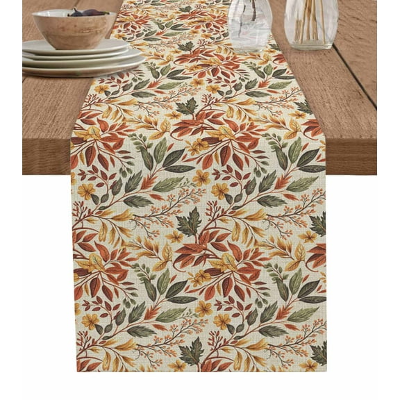 Fall Leaves Table Runner 120 Inches, Farmhouse Retro Botanical Floral Bed Runner Dresser Scarves Tabletop for Indoor Outdoor Parties/Ceremony/Banquet, 13"x 120"