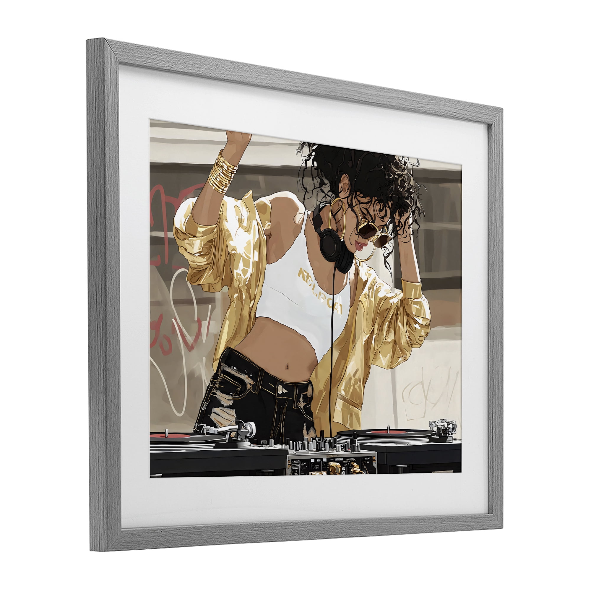 Stupell Industries Gold Accented DJ Gray Framed Print Under Glass, design by Franklyn Gregory