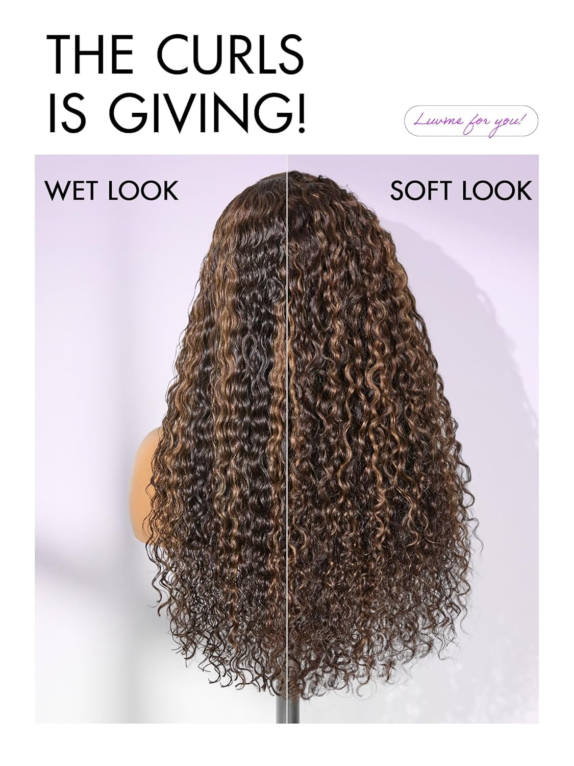 LUVME 7x6 PartingMax HD Lace Front Wigs 22" Water Wave Human Hair Pre Cut Plucked Glueless Hlighlight Color