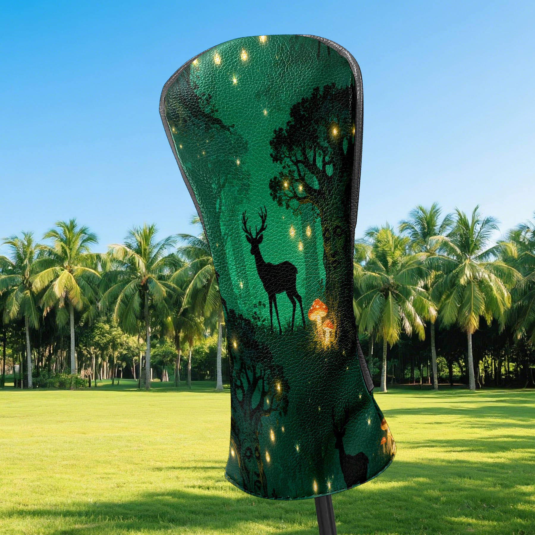Golf Club Covers, Green DeerForest Premium PU Leather Driver Hybrid Putter Head Covers with Velvet Lining, Waterproof Golf Gifts for Men Women