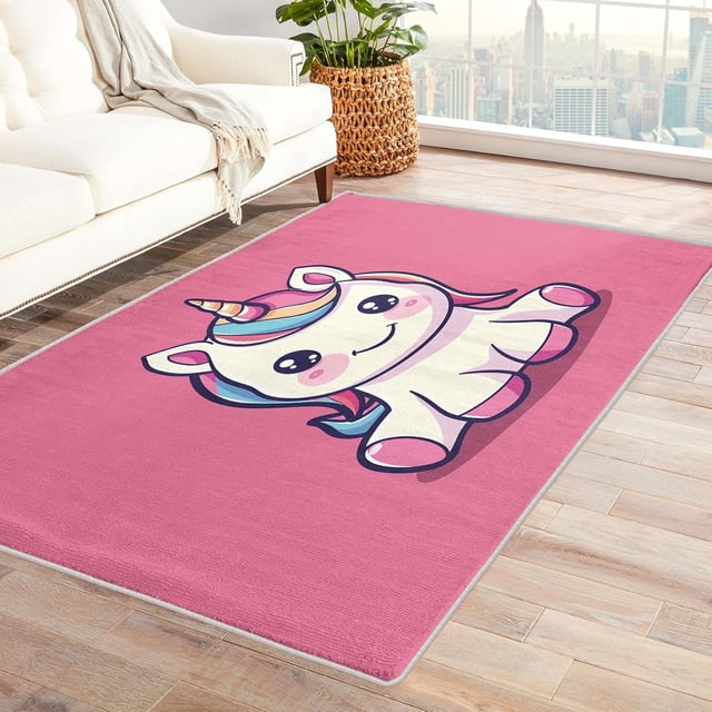 Unicorn Rugs for Girls Bedroom - 5x8 Rug - Unicorn Rug - Cute Cartoon Fantasy Animal Area Rug - Girls Kids Kawaii Rugs - Pink Carpet