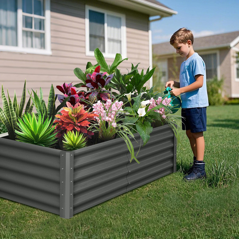 Towallmark 6x3x1.5FT 2 Pcs Raised Garden Bed Outdoor, Large Planter Boxes with Open Base Safety Edge, for Vegetables Flowers Ground Planting, Includes Glove, Dark Grey