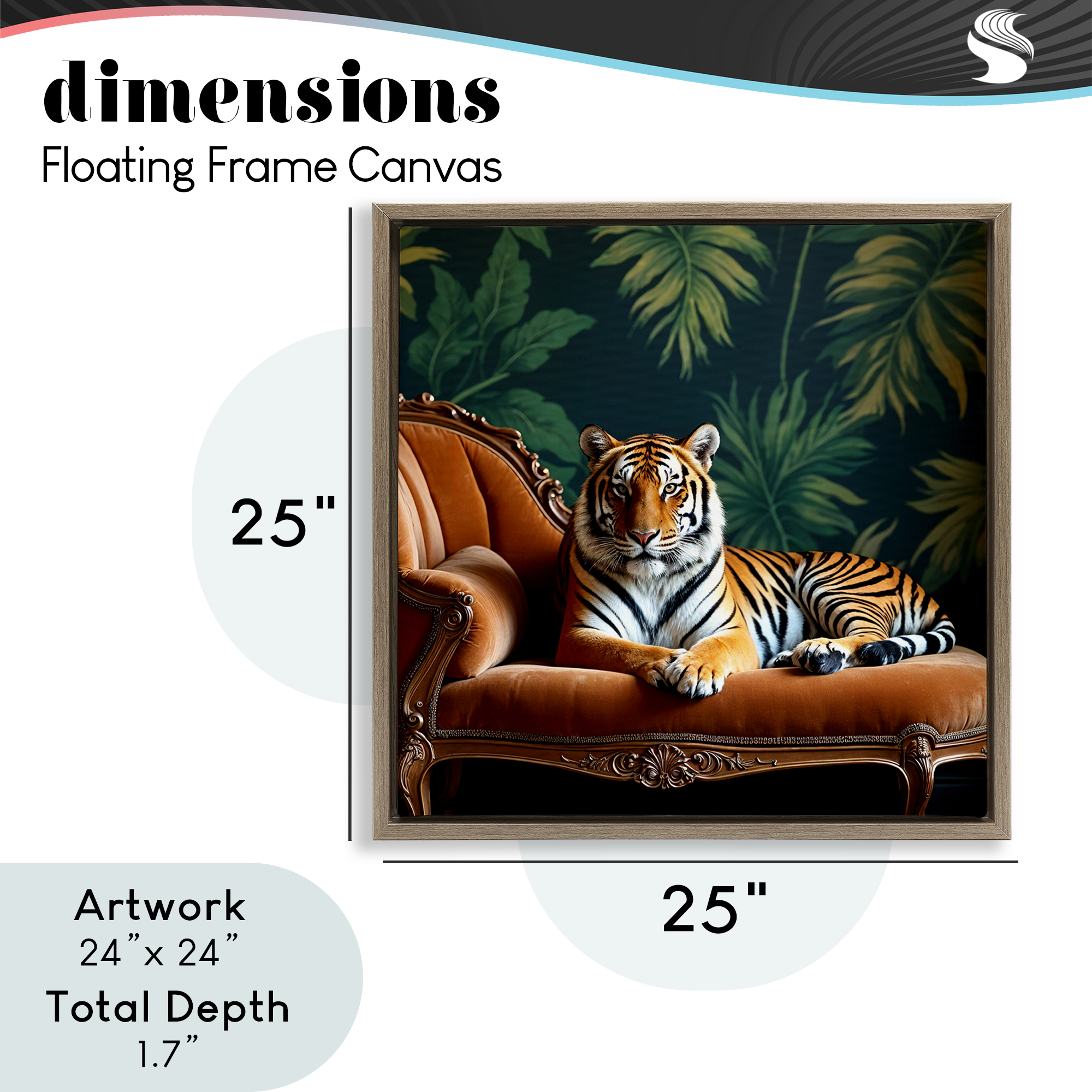 Tiger Lounging on Chaise Brown Framed Floater Canvas Wall Art, design by Lettered and Lined