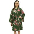 thumbnail image 3 of Bimba Floral Printed Olive Green Short Kimono Robe Bridesmaid Nightwear Wrap-4, 3 of 4