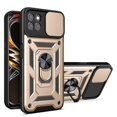 thumbnail image 1 of Ring Kickstand Design Phone Case Camera Slide Cover Pc + Tpu Drop-proof Hybrid Phone Protector For Realme 8i/narzo 50 4g - Black, 1 of 5