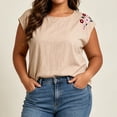 thumbnail image 2 of Diufon Summer Tank Tops for Women Floral Embroidered Cap Sleeve Crewneck Blouse Casual Beach Vacation Shirts, 2 of 9