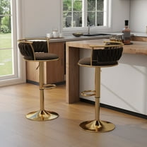 DREAMSIDEA Swivel Bar Stools Set of 2 Modern Velvet Upholstered High Back Adjustable Bar Chairs with Golden Footrest for Kitchen Counter Square Island, Coffee