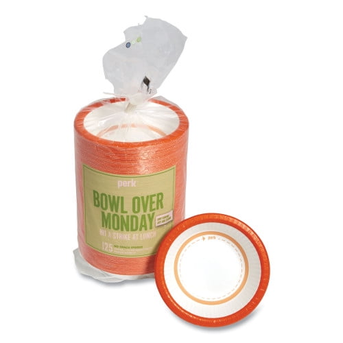 Staples Perk Heavy-Weight Paper Bowl 12 oz. White/Orange 125/Pack (PK54332)