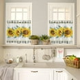 thumbnail image 4 of Kitchen Curtains and Valances Set, Summer Sunflower Eucalyptus Leaves Black Buffalo Plaid Floral Short Rod Pocket 3 Pieces Window Curtain Set for Bedroom, Bathroom, 24 Inch Long, 4 of 5