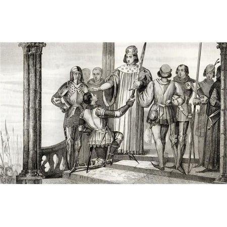 Charles V the Wise 1338 to 1390 Presents His Sword to Duguesdin From Histoire De France by Colart Published Circa 1840 1 Poster Print, 18 x 11