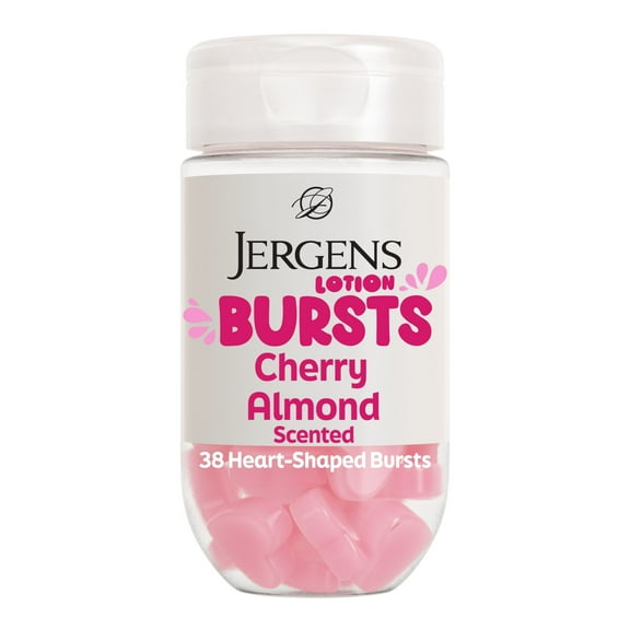 Jergens Cherry Almond Lotion Bursts, Squishy Heart-Shaped Moisturizer Bursts, 38 Ct