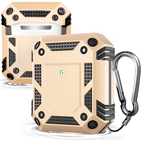 For Apple AirPods Hybrid Armor Earpod Charging Dual Protective with Carabiner Case Cover Gold