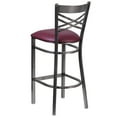 thumbnail image 4 of Flash Furniture HERCULES Series Silver Antique Finish with Clear Coat ''X'' Back Metal Restaurant Barstool - Burgundy Vinyl Seat, 4 of 7