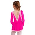 thumbnail image 6 of Zaldita Girls Long Sleeve Color Block Ballet Ice Skating Dress Sheer Mesh Ruffle Hem Dress Ballroom Hot Pink 10, 6 of 7