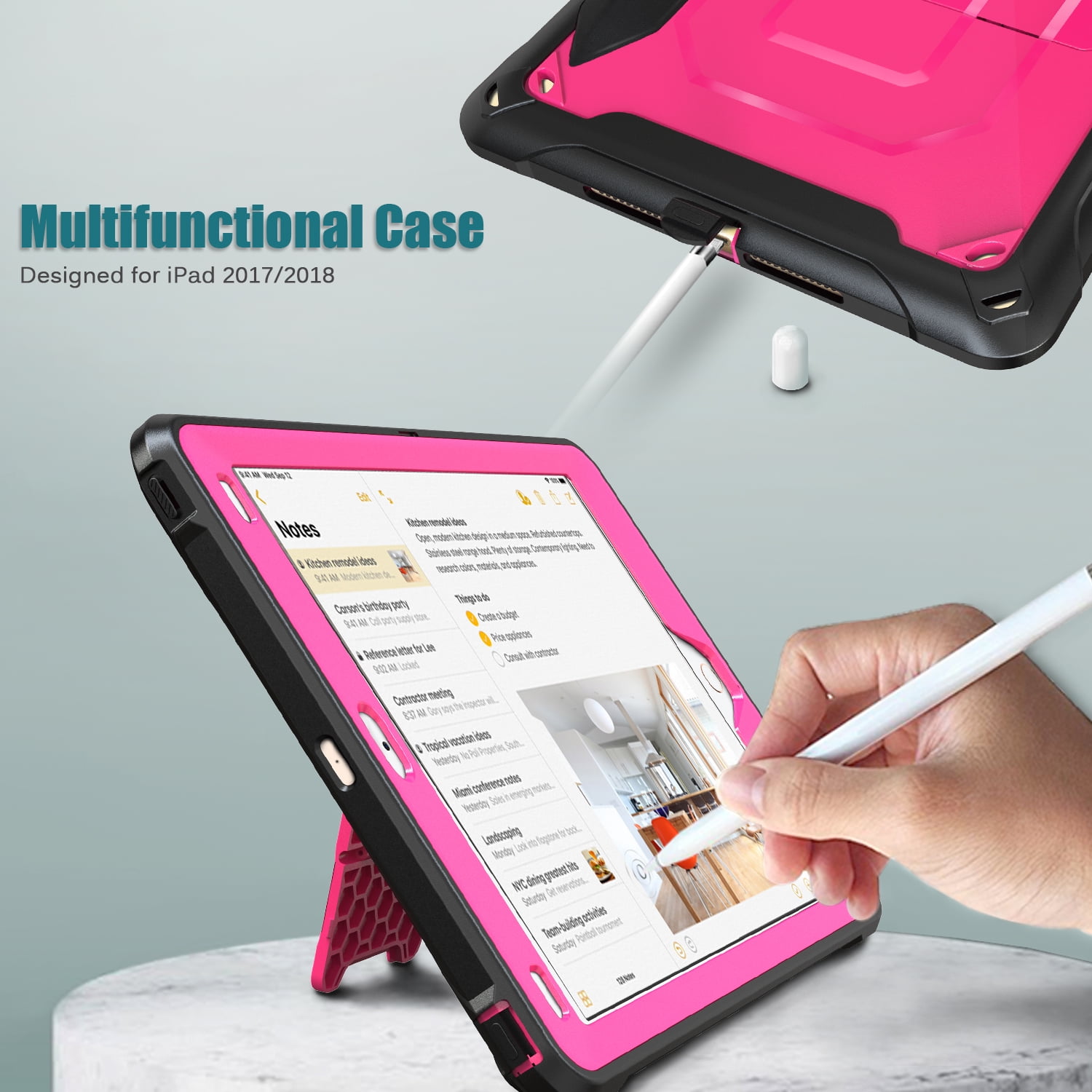 Allytech iPad Mini 5 Case, iPad Mini 4 Case, Dual Layers Full Protection Shockproof Pencil Holder Kids Friendly Shoulder Strap Kickstand Defender Case Cover for Apple iPad mini 5 / mini 4, Rose