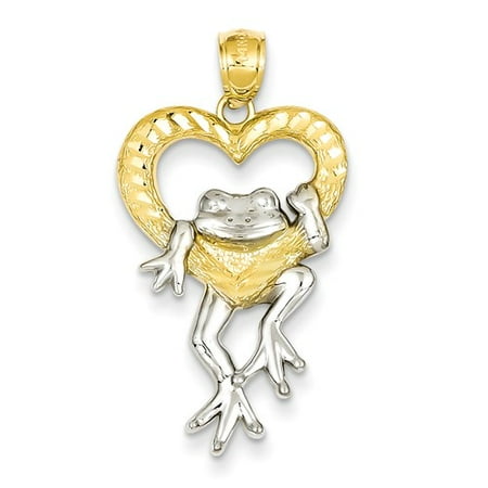 14K Yellow Gold and Rhodium D/C Frog in Heart Pendant