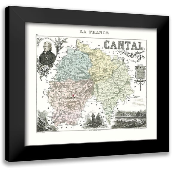 Migeon 13x12 Black Modern Framed Museum Art Print Titled - Cantal Region France - Migeon 1869