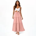 thumbnail image 4 of Women Long Skirt Fashion Solid Color Long Skirts Elastic Waist Faldas Loose Casual High Waist Saia Versatile Half-Body Dress, 4 of 8