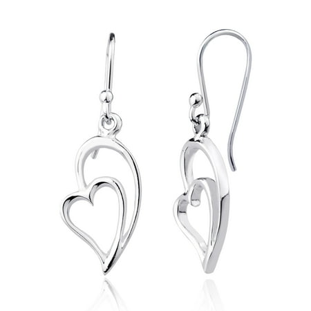 - Sterling Silver High Polish Heart w/ Half Heart Dangling Earrings