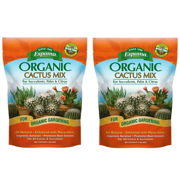 Espoma Organic Cactus Potting Soil Mix, Natural & Organic Soil for Indoor/Outdoor Cactus, Succulents, Palms, and Citrus, 4qt (Pack of 2)