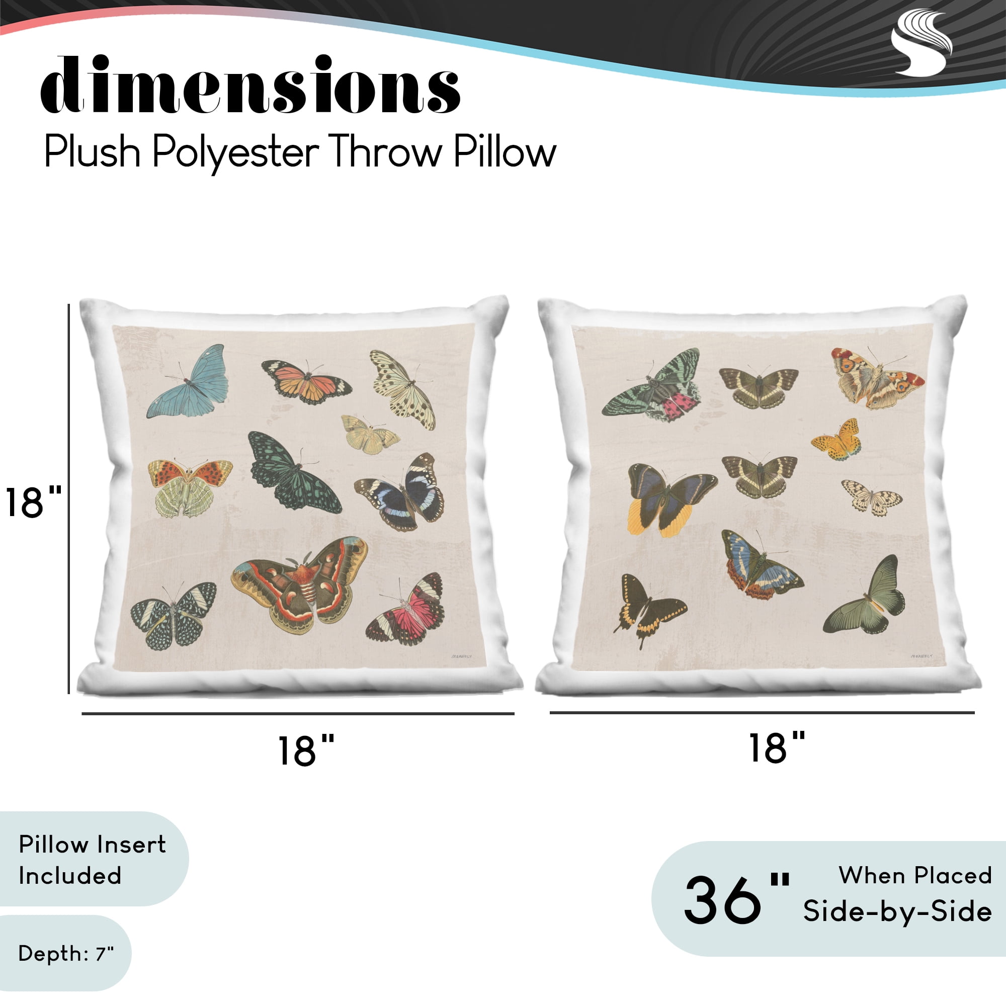 Stupell Industries Vintage Assorted Butterflies 2 Piece Decorative Printed Throw Pillow Set, design by Dan Meneely