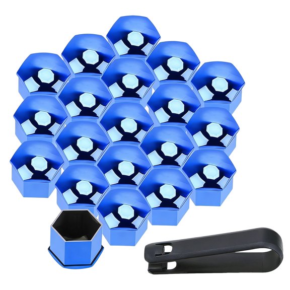 20-Pack 17mm Blue Wheel Lug Nut Cover Caps with Removal Tool for Cars and Trucks