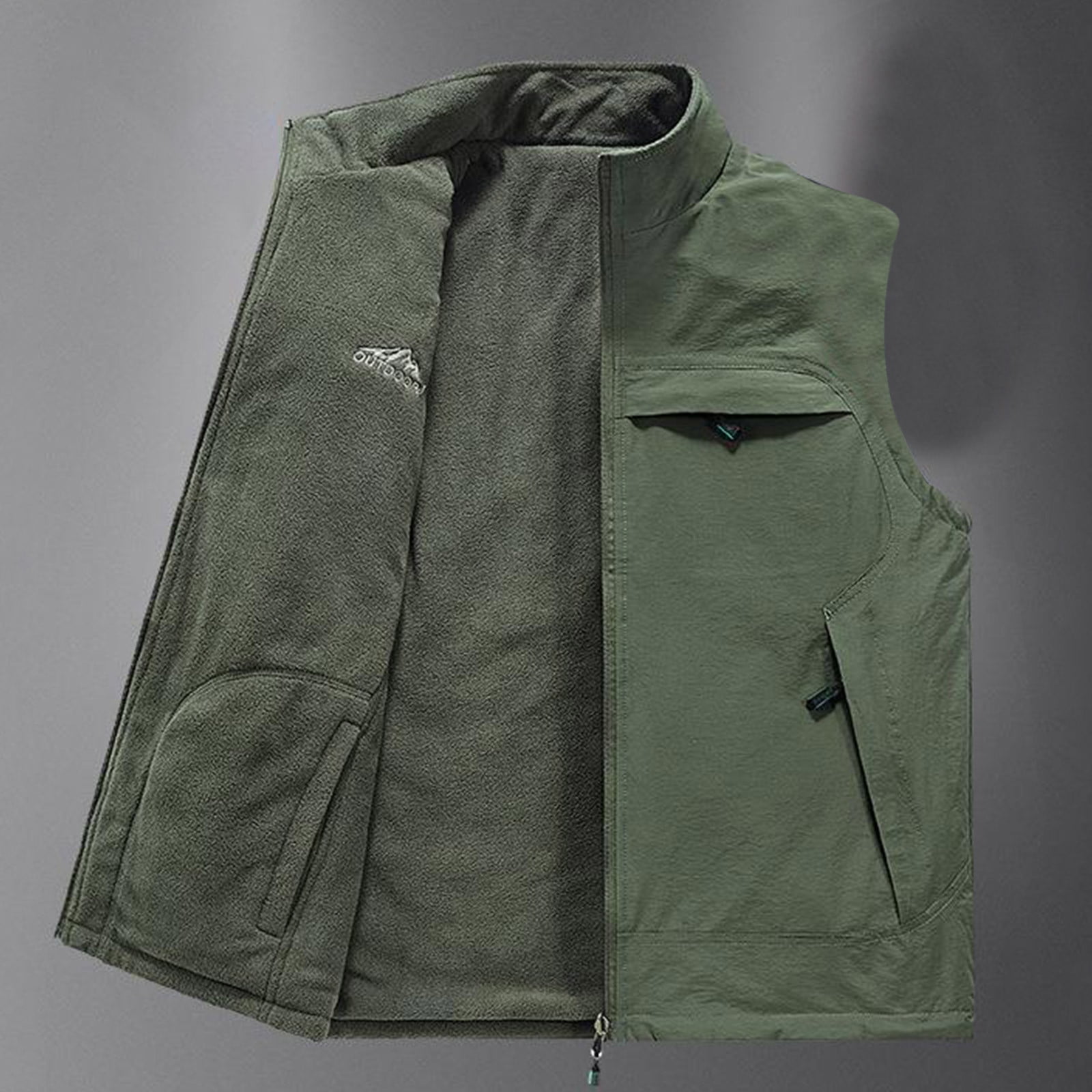 Men's Windproof Vest Outerwear Lightweight Warm Fleece-Lined Softshell Sleeveless Jacket with Zip Pockets for Golf Hiking Sports Running