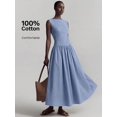 thumbnail image 3 of Blue Striped Sleeveless Ruched Waist A-Line Maxi Dress Cotton, 3 of 30