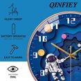 thumbnail image 3 of 12 Inch Silent Movement Kids Wall Clock, Non Ticking Children Round Wall Clock, Battery Operated & Space Travel Style (blue), 3 of 5