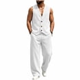 thumbnail image 2 of Kalauyu Mens Two Piece Sets Vertical Pinstripe Sleeveless Vest and Wide Leg Pants Loose Casual Beach Vacation Outfit Sets, 2 of 7
