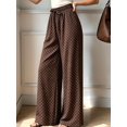 thumbnail image 6 of Women'S Elastic Waist Drawstring Polka Dot Print Casual Wide Leg Long Pants Dark Brown M, 6 of 8