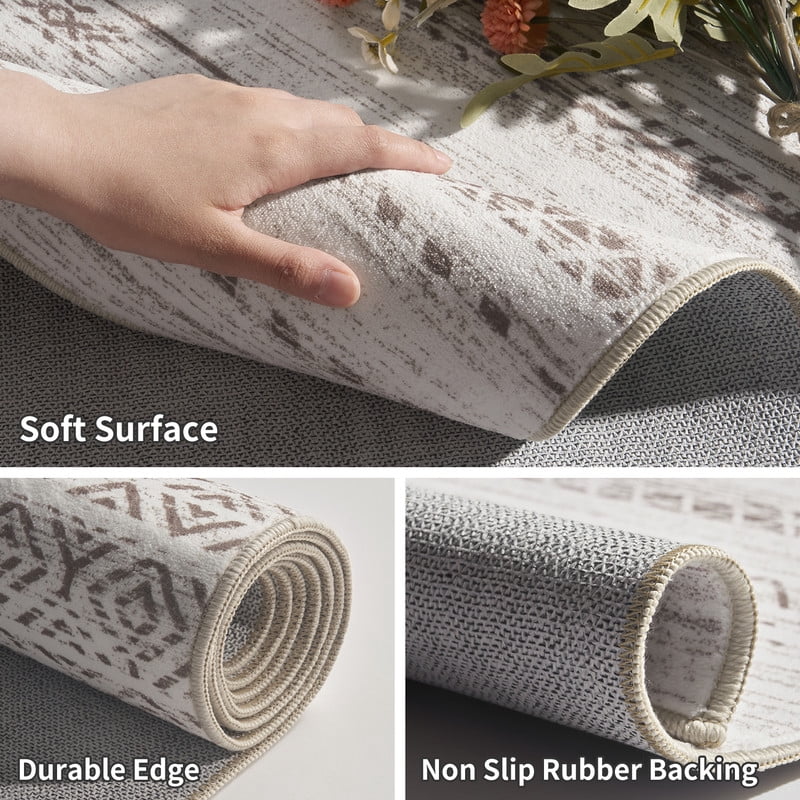VUNATE 8'x10' Rugs for Living Room Washable Rugs Boho Moroccan Large Area Rug Soft Neutral Geometric Bohemian Carpet Distressed Indoor Rug for Bedroom Dining Room Office Foldable Nonslip Rug Coffee