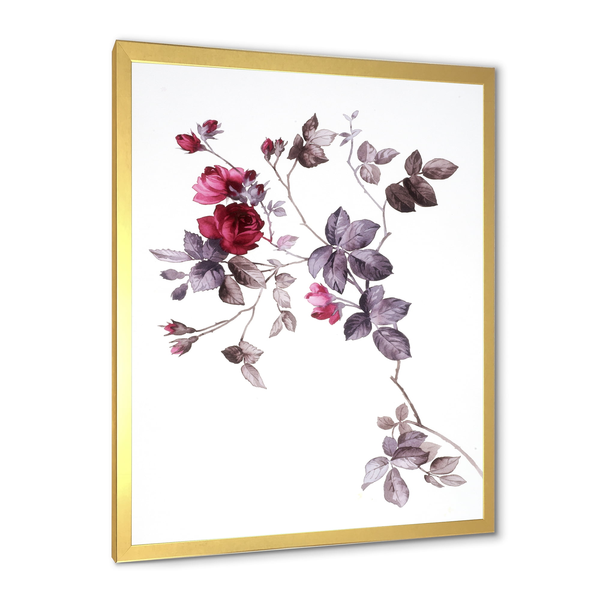 Designart 'Purple Wildflowers On White II' Traditional Framed Art Print