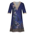 thumbnail image 4 of Awdenio Women's Dresses Clearance, Women's V-Neck Fashion Casual Temperament Pullover Lace Middle Sleeve Print Loose Dress Sale, 4 of 6