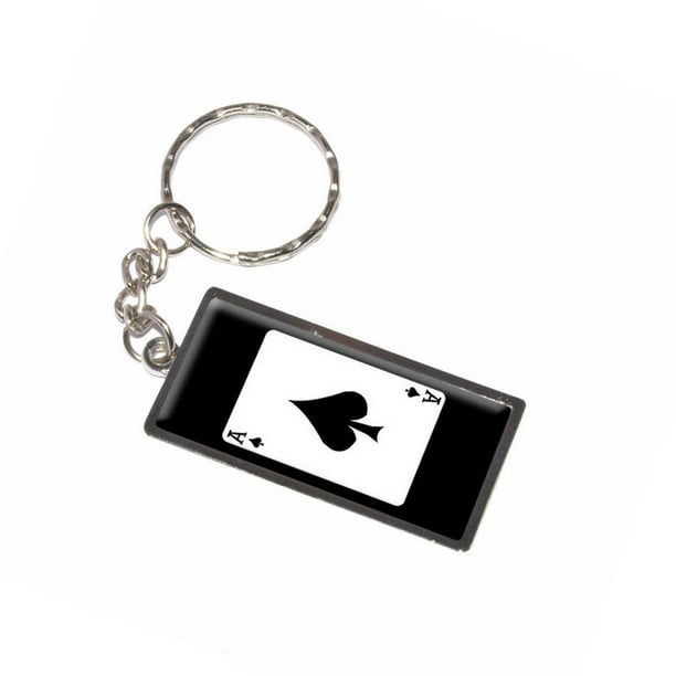 ONLINE Playing Cards Ace Of Spades Poker Keychain Key Chain Ring