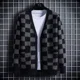 thumbnail image 5 of Suéteres de punto marrones con cuello en V y cuadros azules para hombre, ropa de calle Y2k, moda coreana, jerseys de moda, 5 of 5
