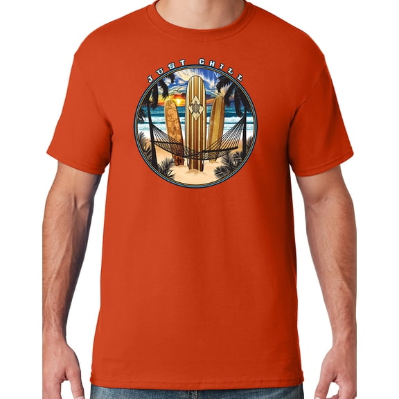 Mens Manu Bay Surf Company JUST CHILL SURFING T-shirt, 5XL Burnt Orange