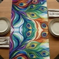 thumbnail image 5 of Colorful Peacock Feathers 108 Inch Table Runner, Oil Painting Abstract Art Farmhouse Dresser Scarf Cotton & Linen Tablerunner for Dining/Kitchen Island/Holiday Party Décor 13" x 108", 5 of 9