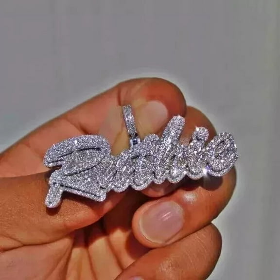 2.3Ct Round Cut Moissanite Customize Name Men's Pendant 14K White Gold Plated