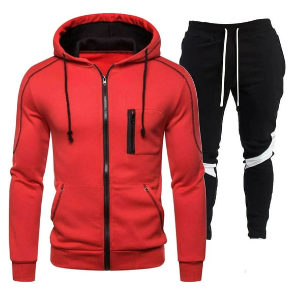 Ediodpoh Men's Suits 2024 Men's Casual Tracksuit Set Long Sleeve Full Zip Running Jogging Athletic Sweat Suits Mens Sweatsuit Red L