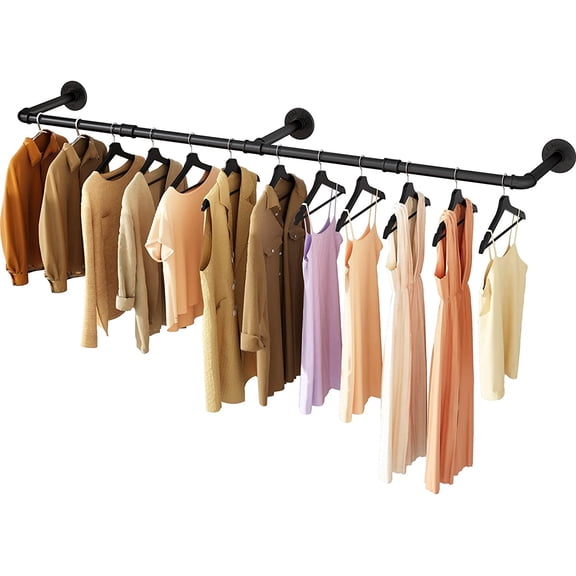 Wall Mounted Clothes Rack 60 Inch, Heavy Duty Industrial Pipe Garment Bar, Detachable Iron Hanging Rod for Bedroom Laundry Room