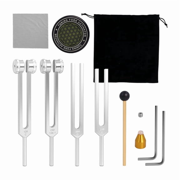 Tuning Forks for Healing Set 128Hz 136Hz 256Hz 384Hz Tuning Forks Set with Activator for Healing,Sound Therapy,Keep Body,Silver