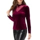 thumbnail image 4 of INSPIRAR CHIC Camiseta de Manga Larga con Panel de Malla y Puntos Suizos en Corte en V, Talla XL, Rojo Vino, 4 of 6