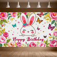 thumbnail image 6 of Adorable Bunny Themed Happy Birthday Banner with Floral Butterfly Decors Party Backdrop Photography Props Birthday Party Decorations Background, 6 of 7