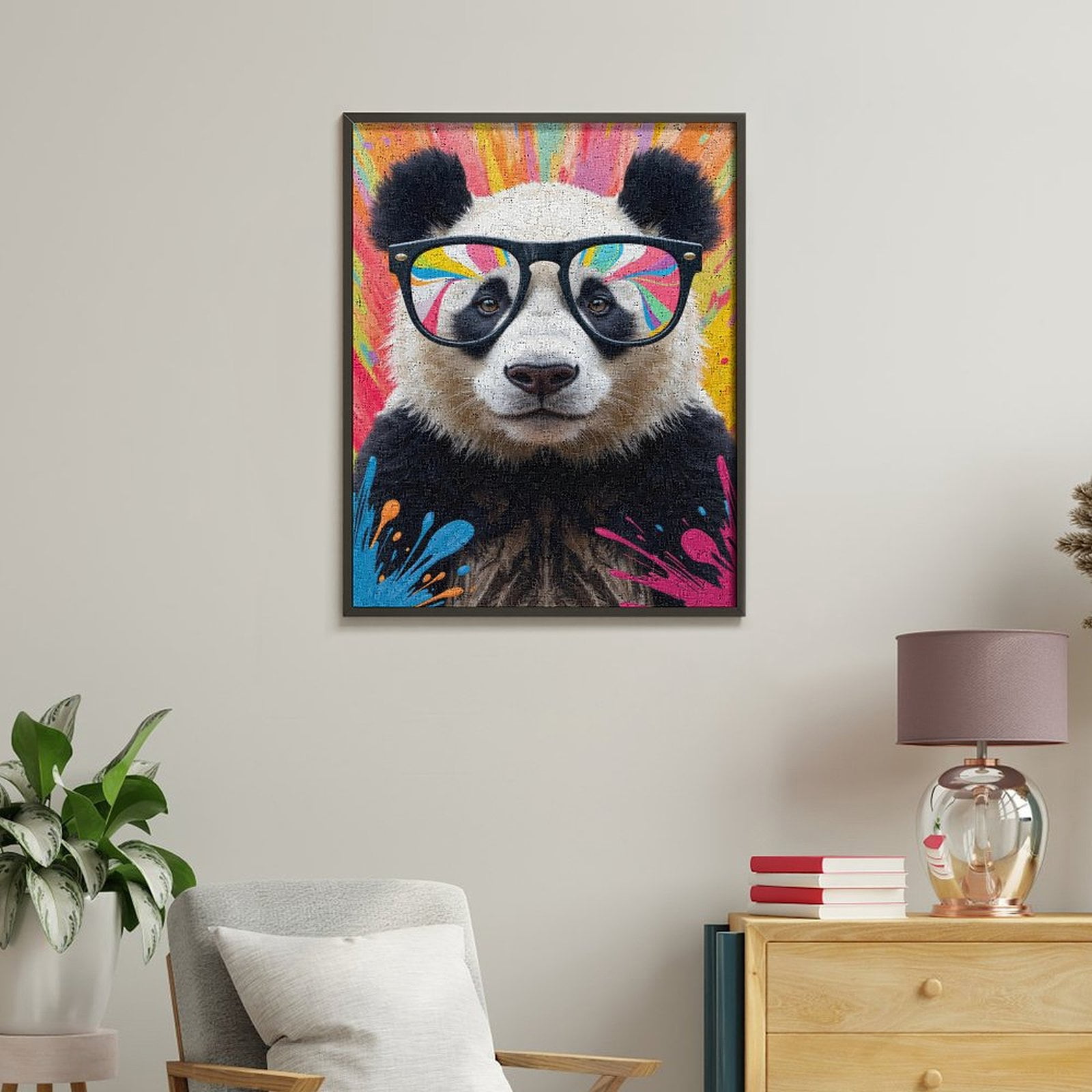 Paint By Numbers Kit for Adults Beginner - DIY Panda Glasses Colorful Art Splash Canvas Painting Kits for Adults, Frameless Paint By Number for Adults for Home Wall Decor 16x20 Inch
