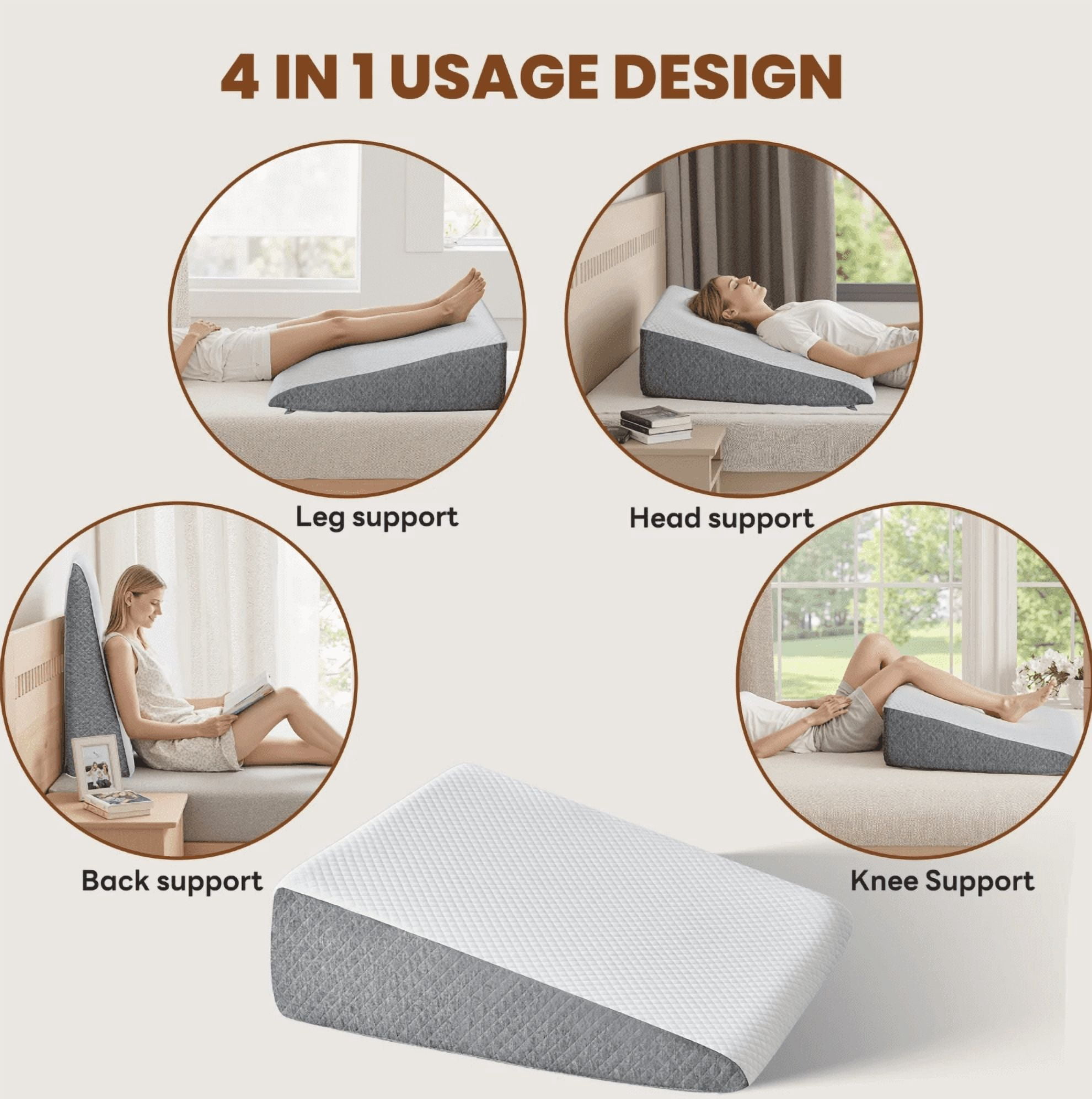 JOINSUN Wedge Pillow, Memory Foam Bed Wedge for Acid Reflux & Recovery, Removable Washable Cover, White Gray, 23.6×23.6×7.5in