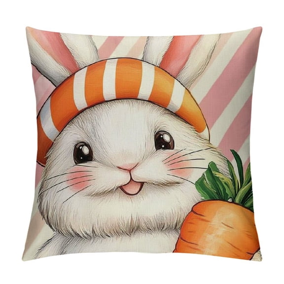 PRATYUS Happy Easter Gnome Decorative Throw Pillow Covers, Orange Egg Hunt Squad Bunny Rabbit Carrot Porch Outdoor Home Decor, Spring Stripes Couch Cushion Case 12x12in
