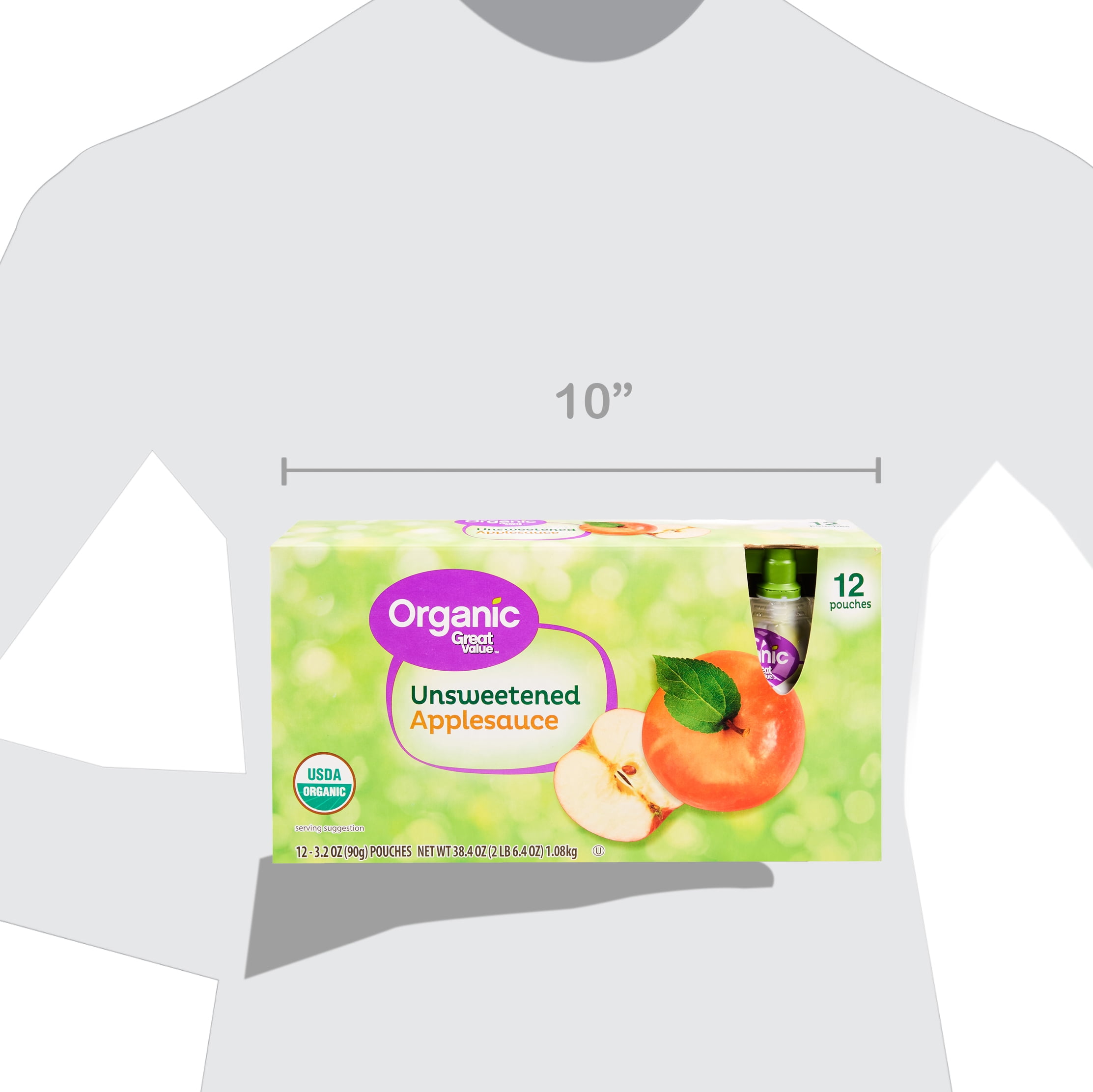 Great Value Organic Unsweetened Applesauce, 3.2 oz, 12 Pouches