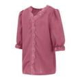 thumbnail image 5 of XXWXYD Girls Lace Trim Blouse, Elegant Puff Sleeve Hollow Out Shirt, Summer Casual V Neck Loose Fit Trendy Tops, 5 of 9