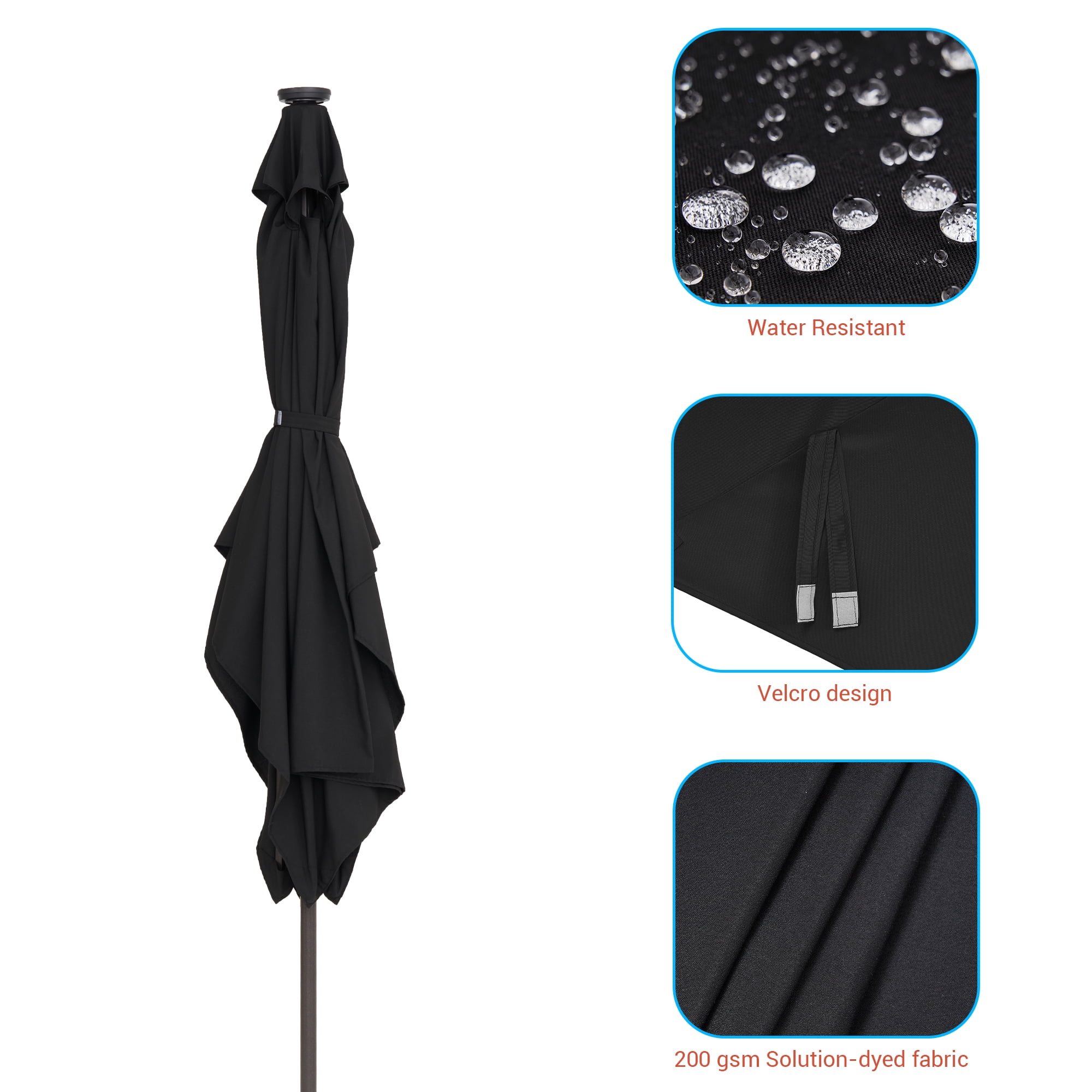 CHYVARY 10 x 6.5ft LED Outdoor Patio Rectangular Table Umbrellas for Deck, Poolside and Garden, Black